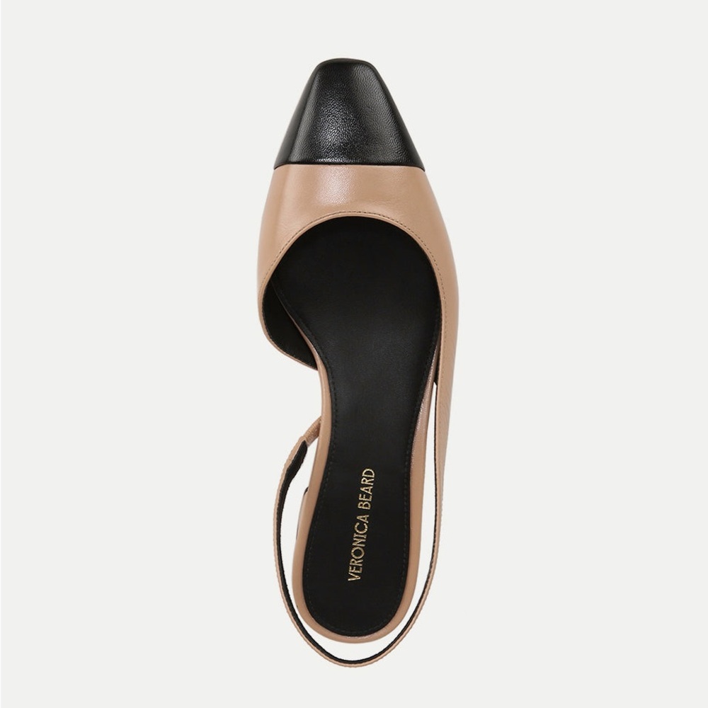 Veronica Beard Tan and Black Pointed-Toe Slingback Flats - Picture 3 of 15